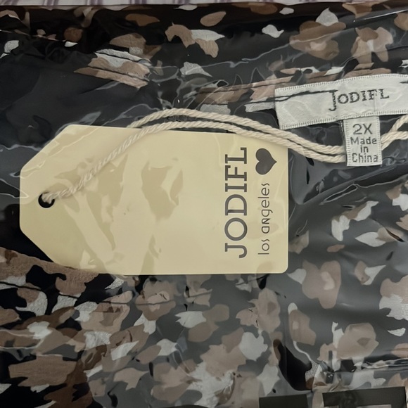 NWT Jodifl dress 2X plus size navy print lined long sheer sleeved elasti… - Picture 7 of 7